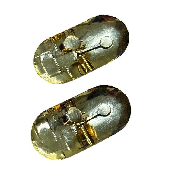 Vintage clip on earrings 1980’s mod goldtone red & navy/black enamel statement - Picture 5 of 6